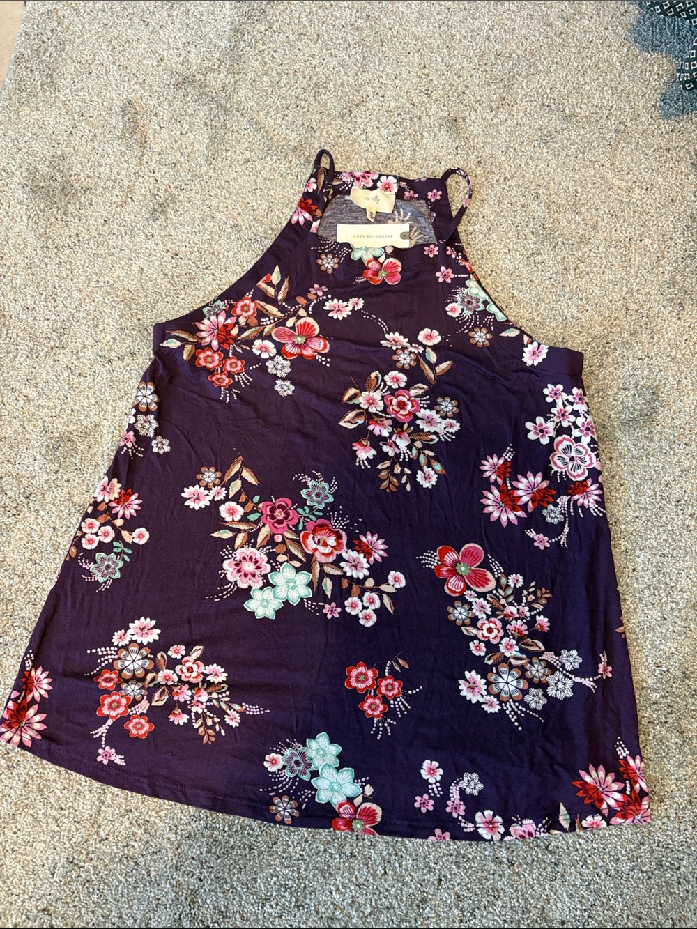 Anthropologie Floral Halter Camisole - Purple with Pink & Red Accents